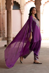 Jashn Wine Aari Embroidered Salwar Set, wine aari paisley embroidered kurta salwar with organza dupatta, image 12 of 12