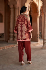 Jashn Maroon Printed Salwar Set, maroon paisley print modal kurta with solid salwar, image 6 of 12