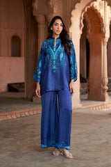 Jashn Indigo Paisley Printed Co-ord Set, indigo paisley print modal tunic with wide-leg pants, image 1 of 13