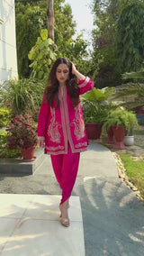 Hot Pink Paisley Embroidered Dhoti Set