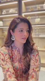 Beige Printed Crepe Set