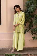 Ziya Green Embroidered Top with Asymmetrical Pants