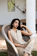 Ziya Beige Linen Embroidered Set