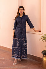 Ziya Floral Embroidered Denim Dress