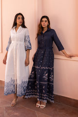 Ziya Floral Embroidered Denim Dress