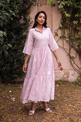 Ziya Blush Linen Embroidered Dress