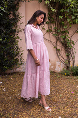 Ziya Blush Linen Embroidered Dress