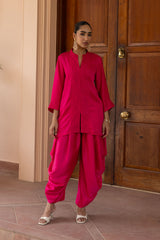 Ziya Hot Pink Embroidery Drape Dhoti Set