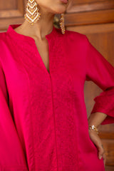 Ziya Hot Pink Embroidery Drape Dhoti Set