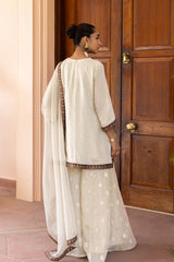 Ziya Ivory Tissue Embroidered Sharara Set