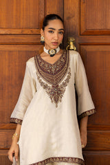 Ziya Ivory Tissue Embroidered Sharara Set
