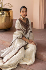 Ziya Ivory Tissue Embroidered Sharara Set