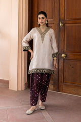 Ziya Champagne Tissue and Banarasi Silk Salwar Set