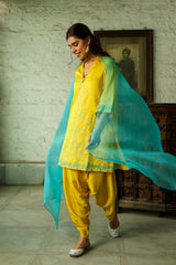Contrast Yellow Embroidered Dhoti Set