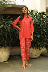 Orange Embroidered Co-ord Set