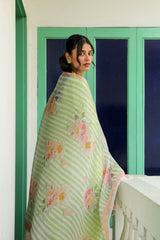 Lime Green Block Printed Suit with Floral Dupatta