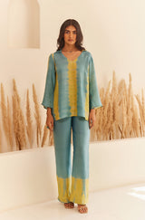 Blue-Lime Tie and Dye Women's Co-Ord Set