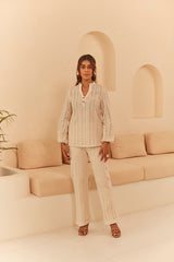 Cream Abstract Cutwork Co-ord Set