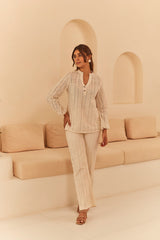 Cream Abstract Cutwork Co-ord Set