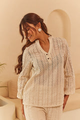 Cream Abstract Cutwork Co-ord Set