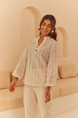 Cream Abstract Cutwork Top