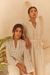 Cream Abstract Cutwork Dress