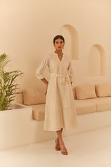 Cream Abstract Cutwork Dress