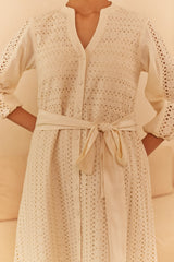 Cream Abstract Cutwork Dress
