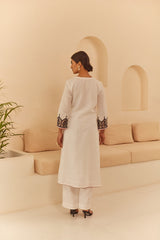 White Pleated Suit Set with Striped Dupatta