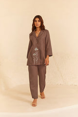 Brown Linen Coat Set