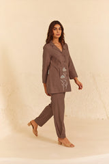 Brown Linen Coat Set