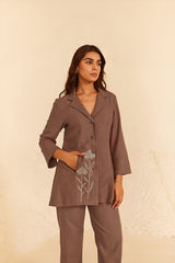 Brown Linen Coat Set