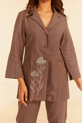 Brown Linen Coat Set
