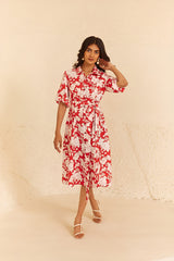 Red Floral Midi Dress