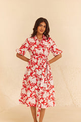 Red Floral Midi Dress