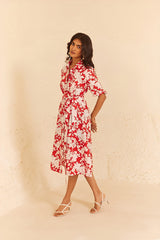 Red Floral Midi Dress