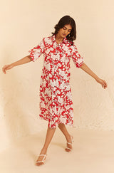 Red Floral Midi Dress