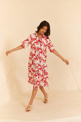 Red Floral Midi Dress