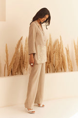 Beige Linen Coat Set