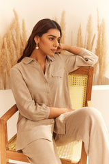 Beige Linen Shirt Set