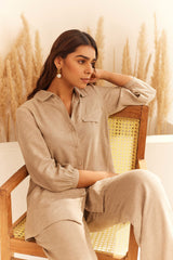 Beige Linen Patchwork Pants