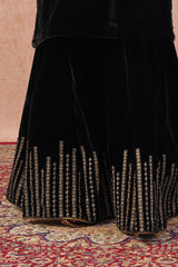 Black Velvet Embroidered Sharara Set