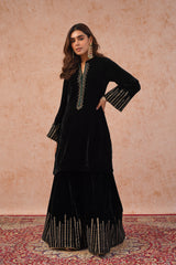 Black Velvet Embroidered Sharara Set