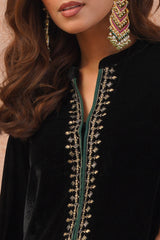 Black Velvet Embroidered Sharara Set