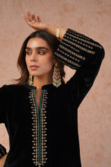 Black Velvet Embroidered Sharara Set