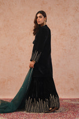 Black Velvet Embroidered Sharara Set