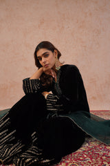 Black Velvet Embroidered Sharara Set