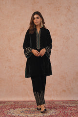 Regal Black Velvet Embroidered Set