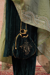 Bottle Green Velvet Suit with Sage Embroidered Dupatta