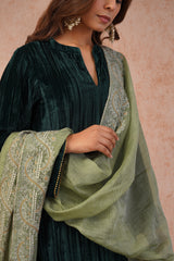 Bottle Green Velvet Suit with Sage Embroidered Dupatta